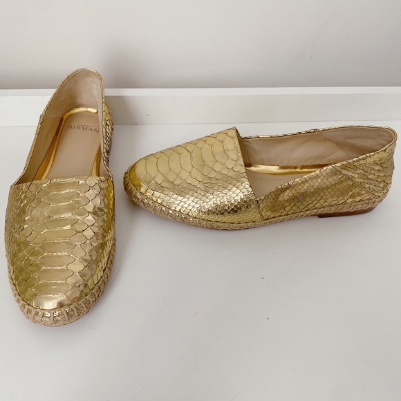 Alexandre Birman Shoes - Alexandre Birman Gold Metallic Python Snakeskin Tan Jute Espadrilles Mules 41 10